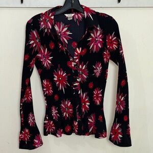 Christopher & Banks - Black and Pink Floral Button Down Shirt